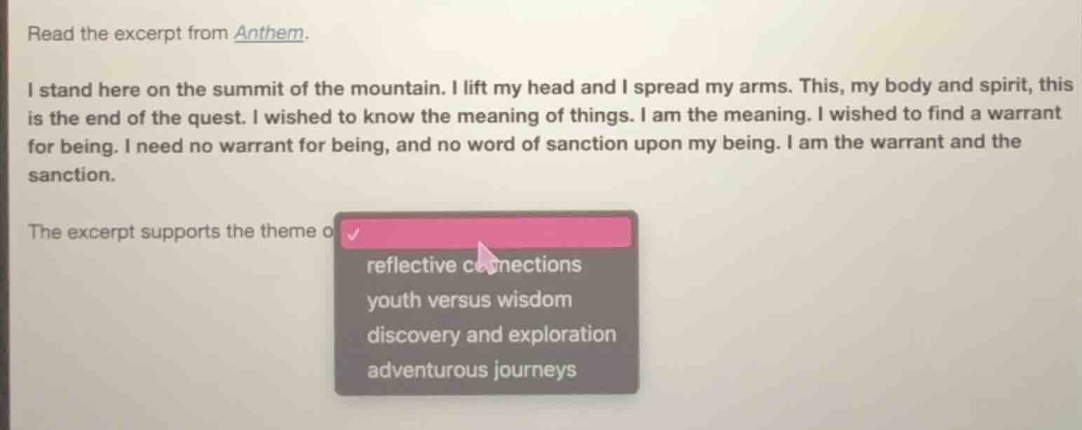 read the excerpt from anthem. i stand here on the summit of the mountai…