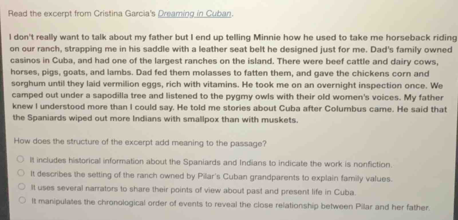 read the excerpt from cristina garcias dreaming in cuban. i dont really…