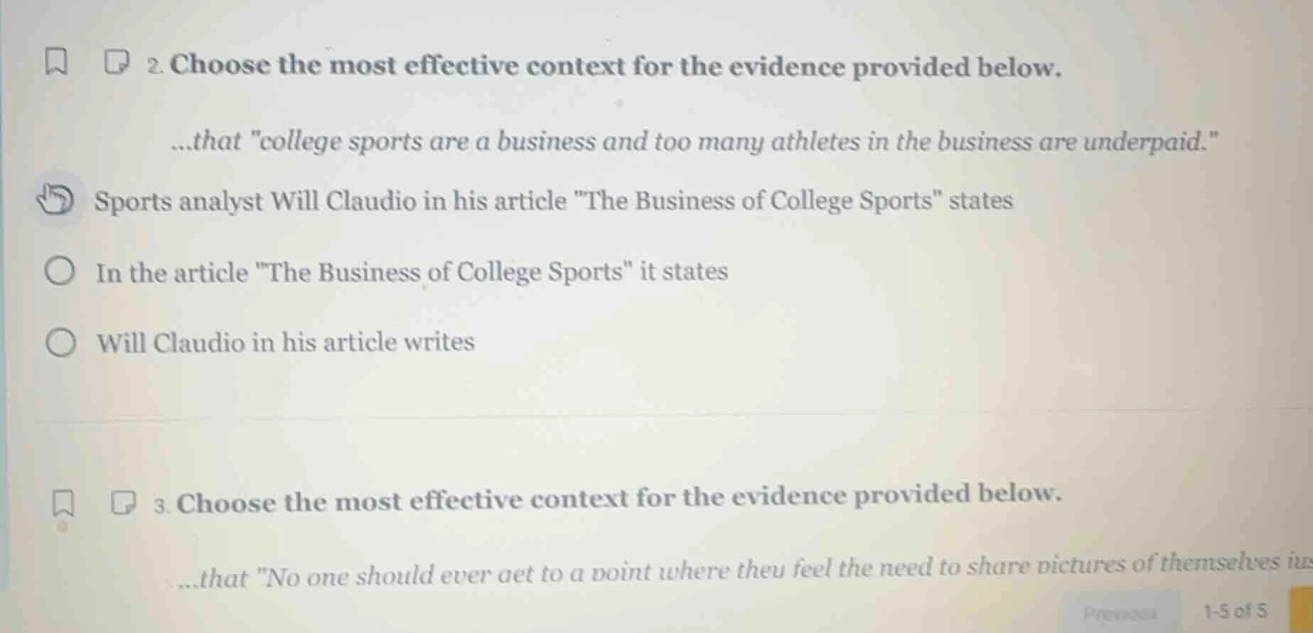 2. choose the most effective context for the evidence provided below. .…