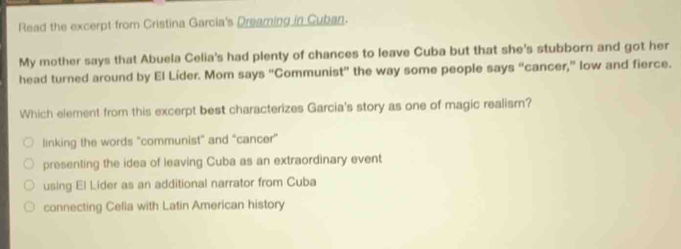 read the excerpt from cristina garcias dreaming in cuban. my mother say…