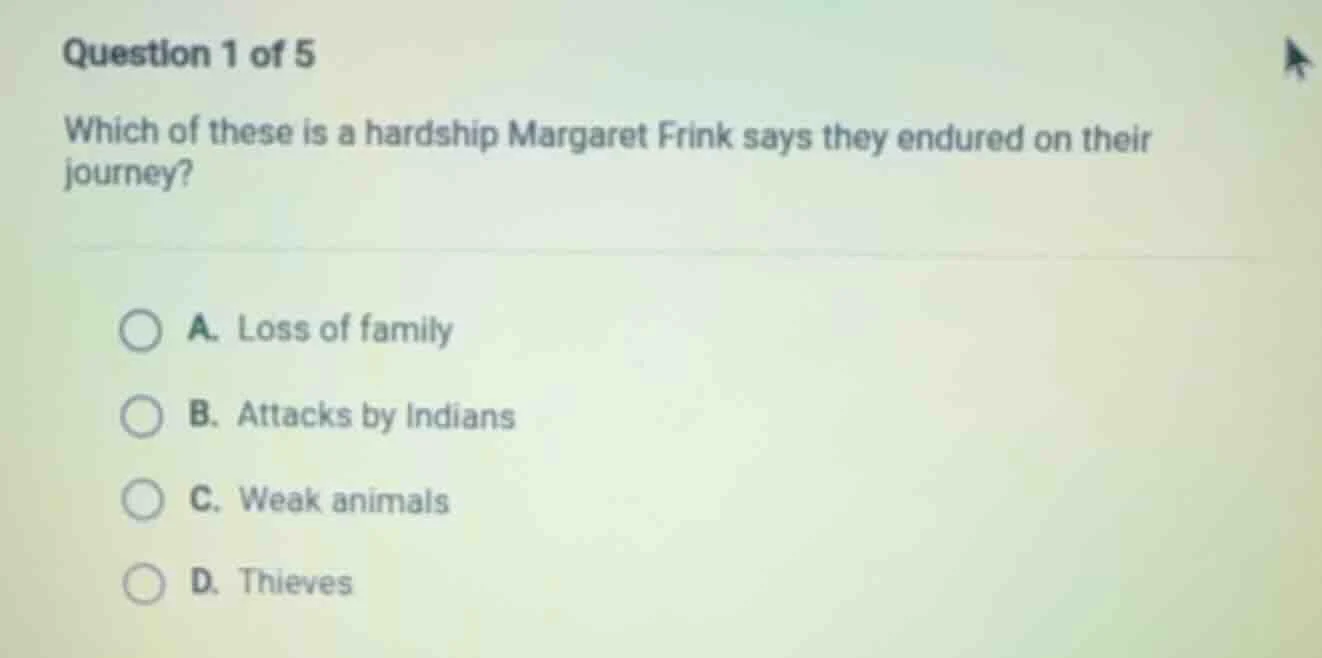 question 1 of 5 which of these is a hardship margaret frink says they e…