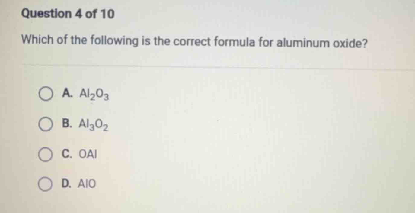 question 4 of 10 which of the following is the correct formula for alum…
