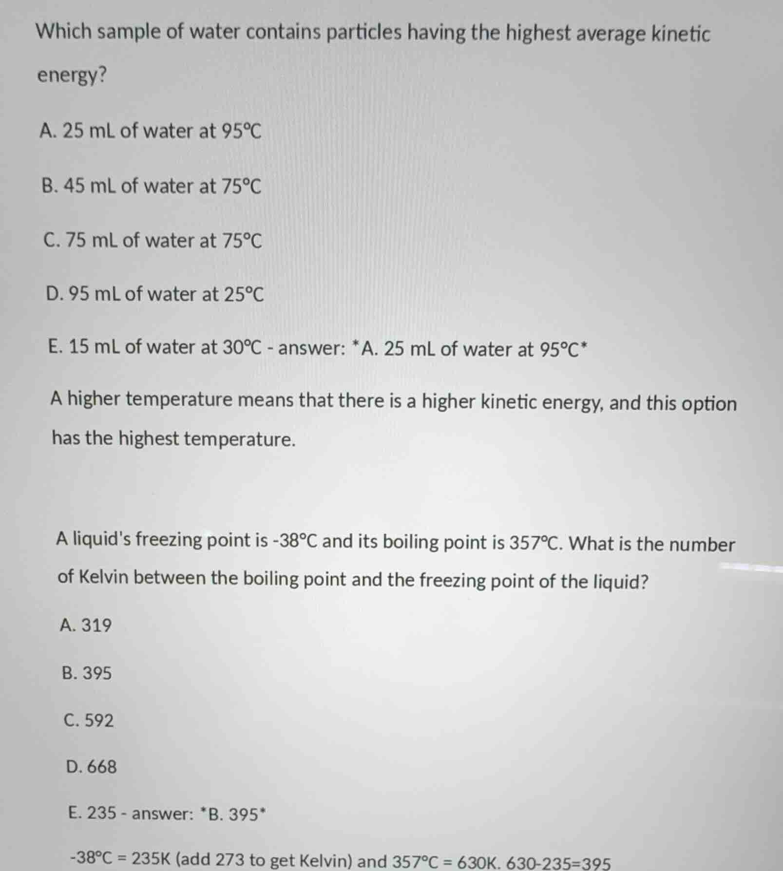 which sample of water contains particles having the highest average kin…
