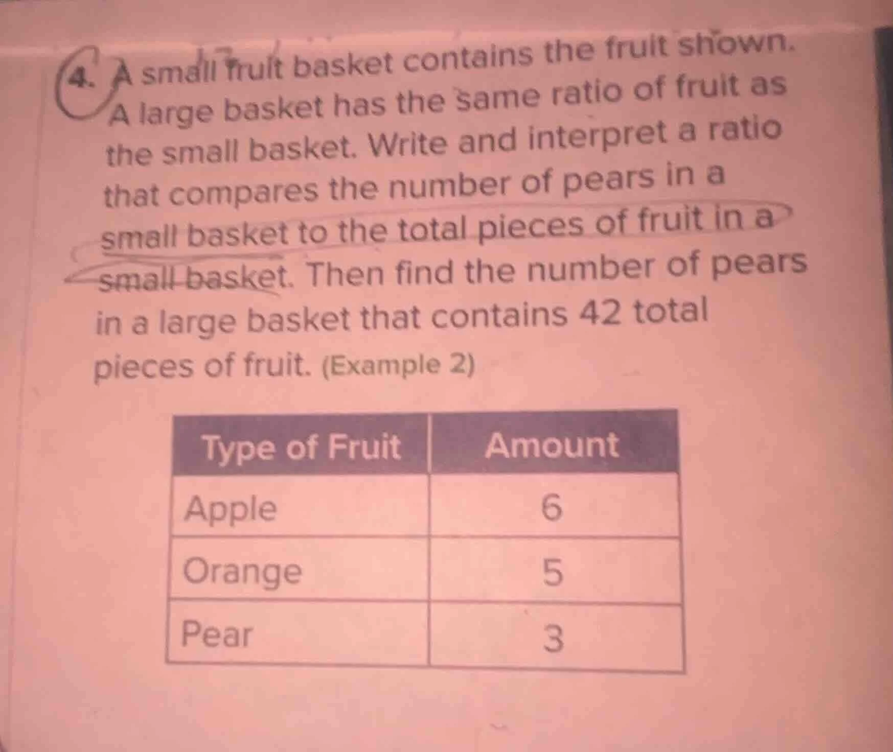 4. a small fruit basket contains the fruit shown. a large basket has th…