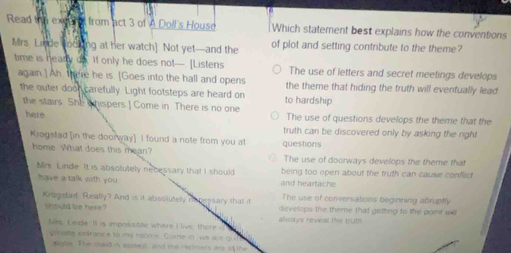 read the excerpt from act 3 of a dolls house mrs. linde looking at her …