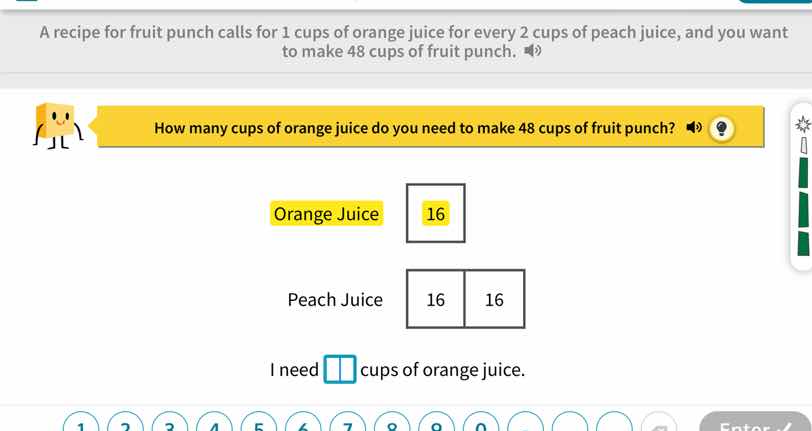 a recipe for fruit punch calls for 1 cups of orange juice for every 2 c…