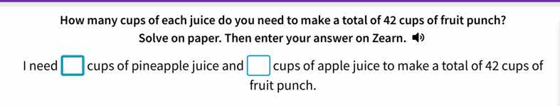 how many cups of each juice do you need to make a total of 42 cups of f…
