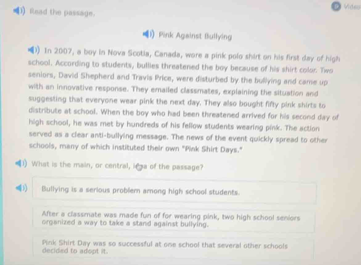 read the passage. pink against bullying in 2007, a boy in nova scotia, …