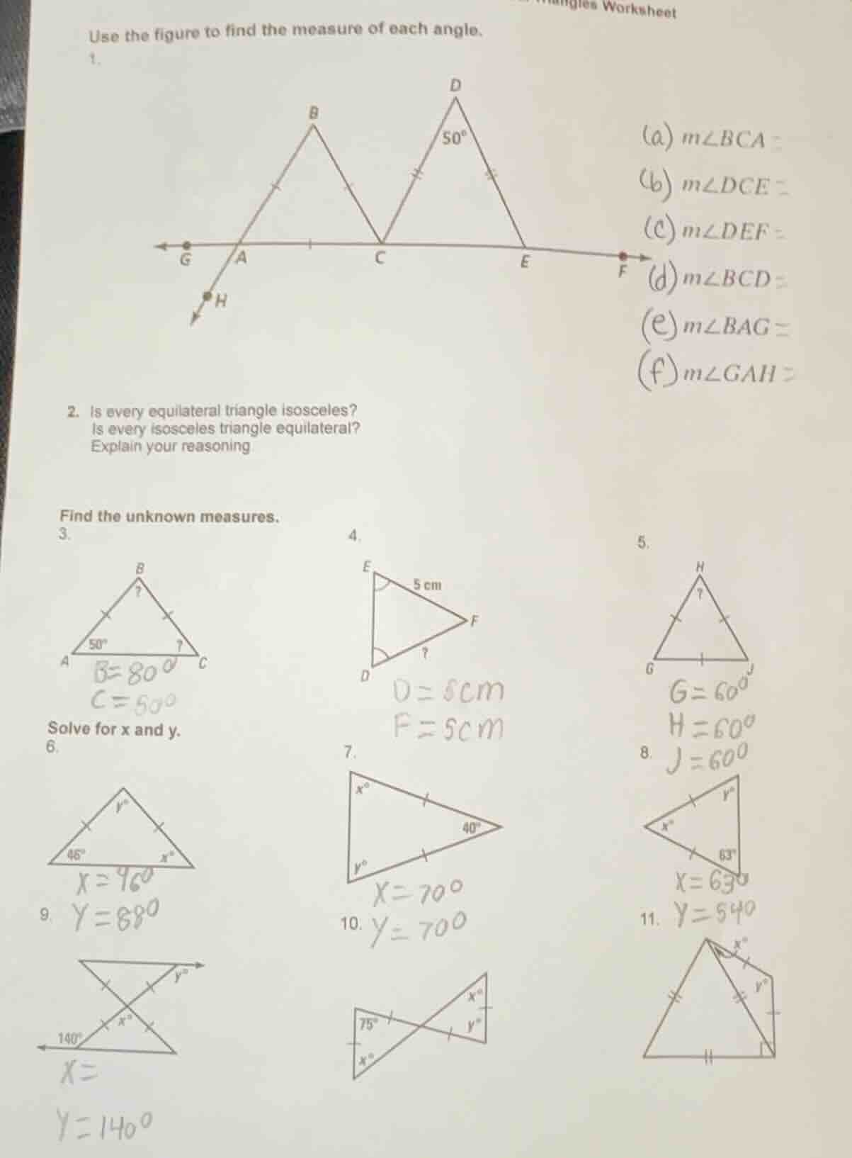 triangles worksheet use the figure to find the measure of each angle. 1…