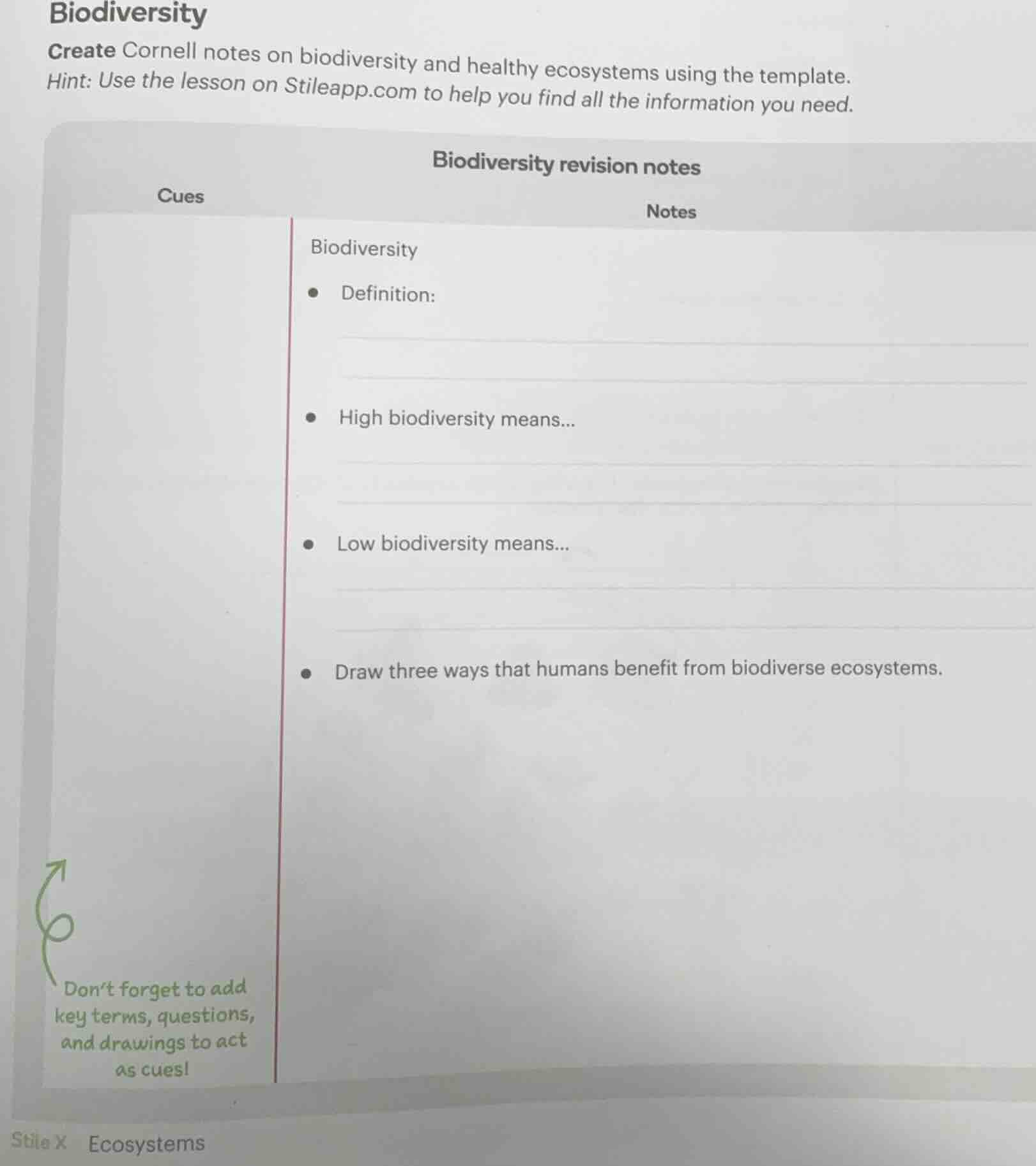 biodiversity create cornell notes on biodiversity and healthy ecosystem…