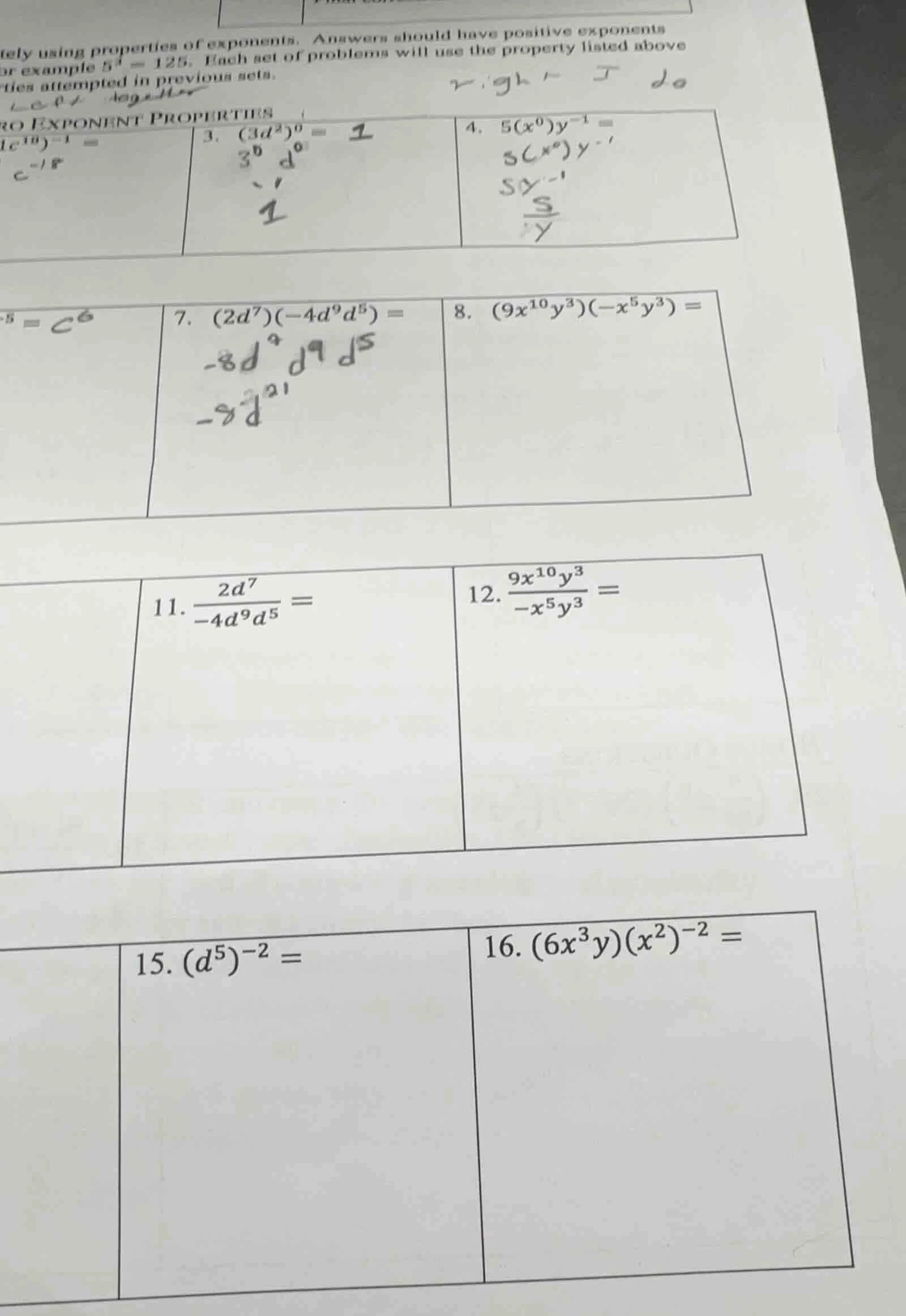 simplify using properties of exponents. answers should have positive ex…