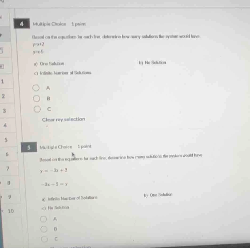 4 multiple choice 1 point based on the equations for each line, determi…