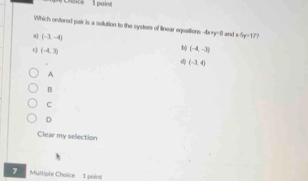 multiple choice 1 point which ordered pair is a solution to the system …