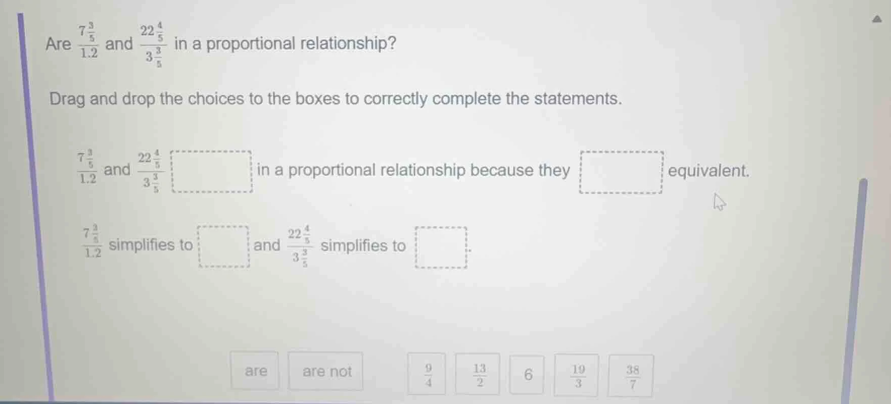 are \\(\\frac{7\\frac{3}{5}}{1.2}\\) and \\(\\frac{22\\frac{4}{5}}{3\\f…