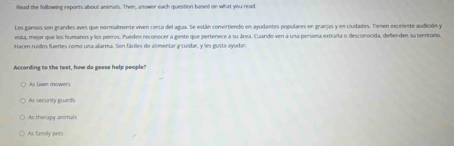 read the following reports about animals. then, answer each question ba…