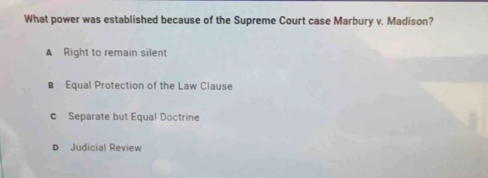 what power was established because of the supreme court case marbury v.…