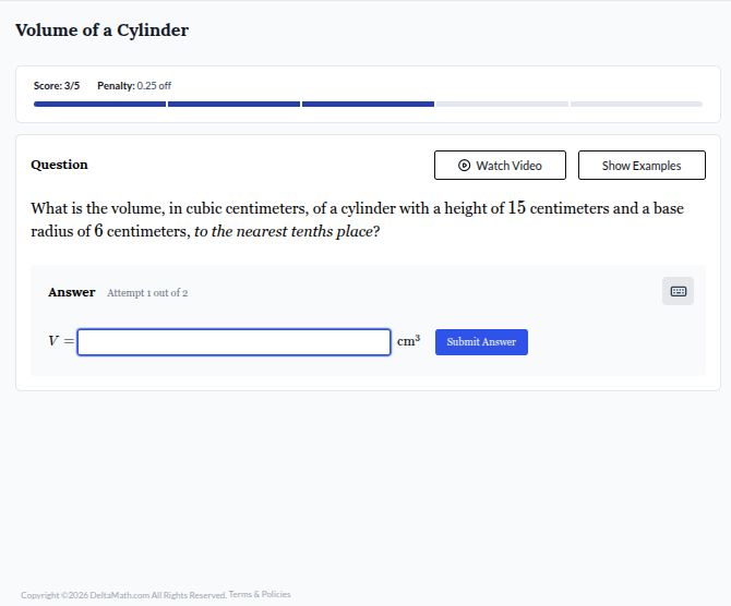 volume of a cylinder score: 3/5 penalty: 0.25 off question what is the …