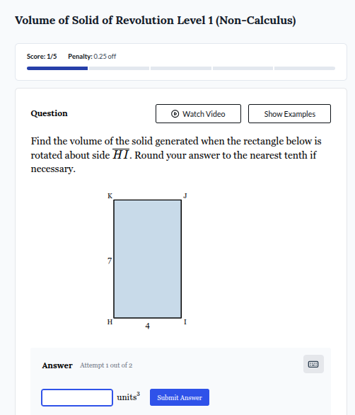 volume of solid of revolution level 1 (non - calculus) score: 1/5 penal…