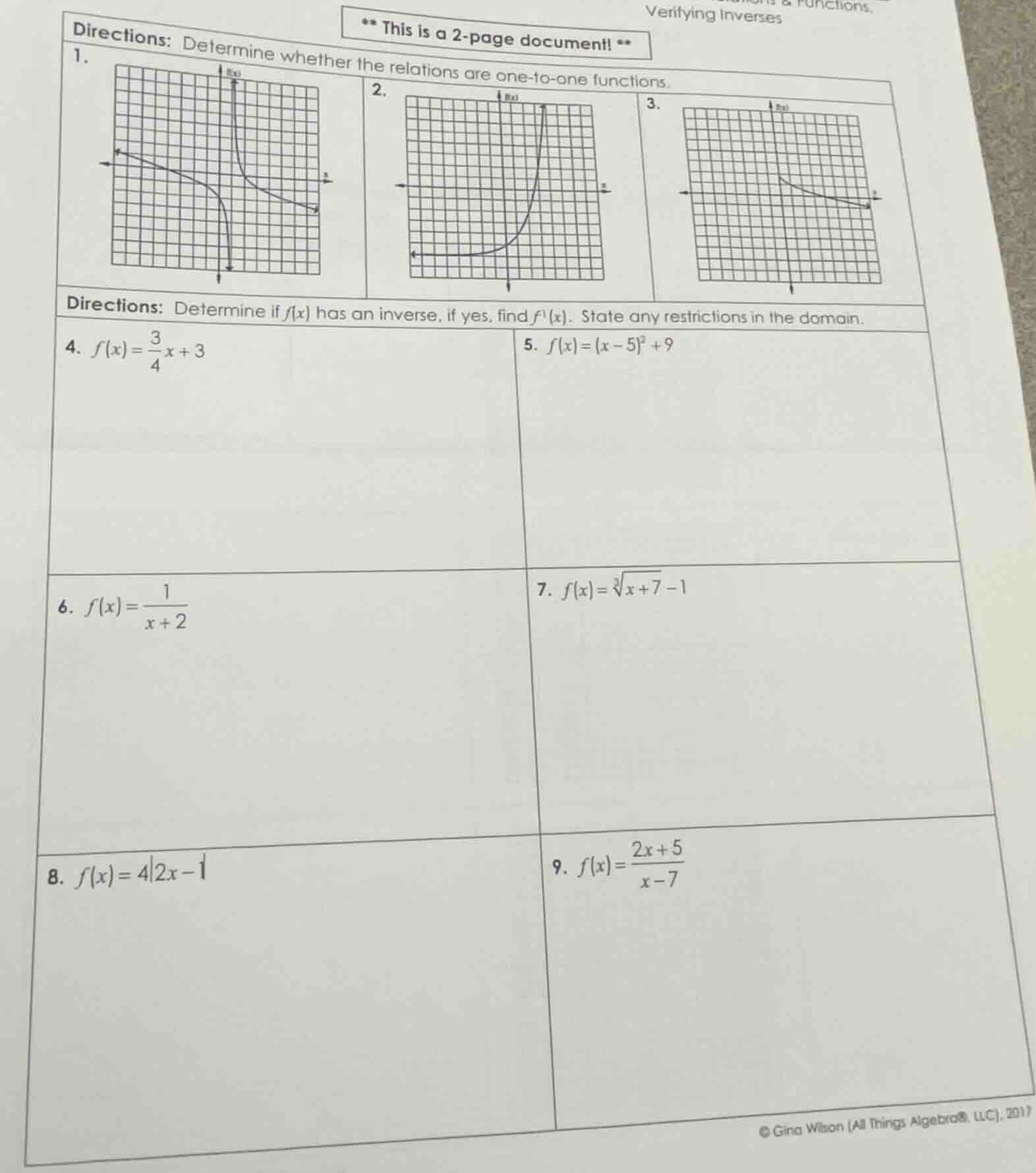 ** this is a 2 - page document! ** verifying inverses directions: deter…