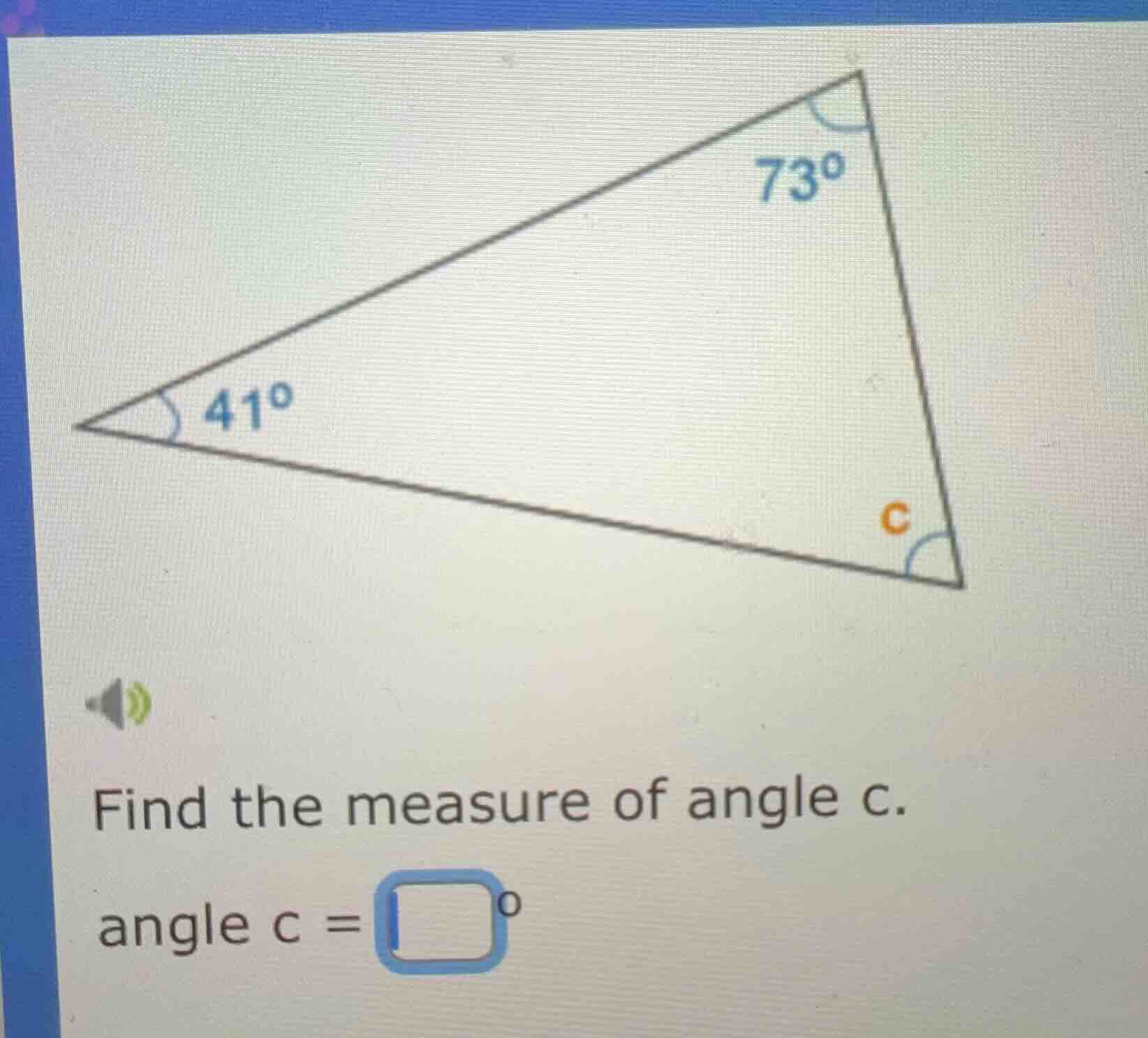find the measure of angle c. angle c = \\boxed{}^\\circ