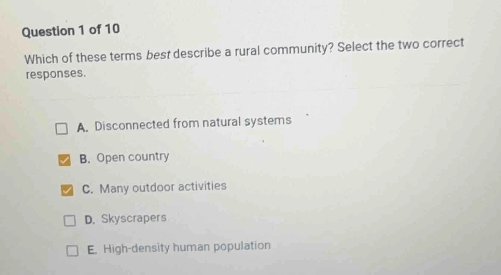 question 1 of 10 which of these terms best describe a rural community? …