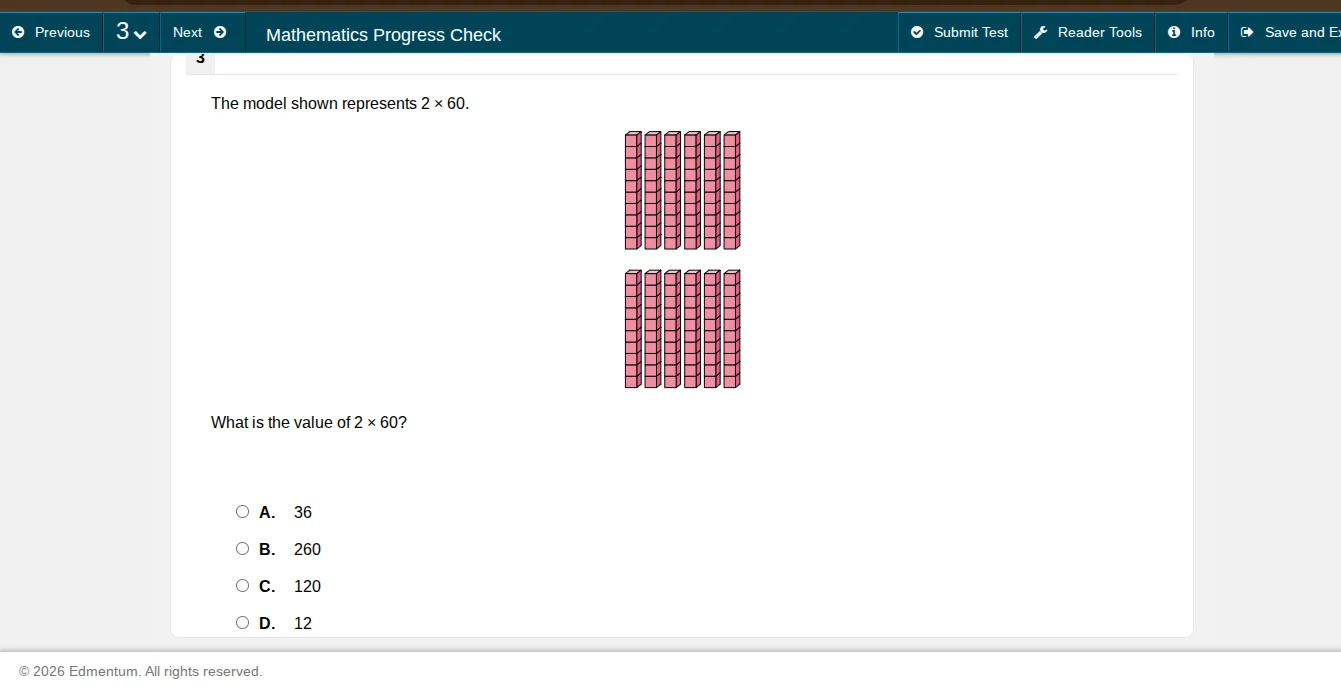 the model shown represents $2 \\times 60$. what is the value of $2 \\ti…