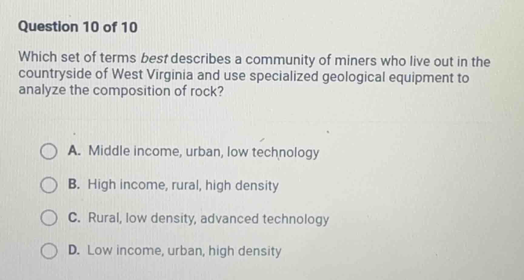 question 10 of 10 which set of terms best describes a community of mine…