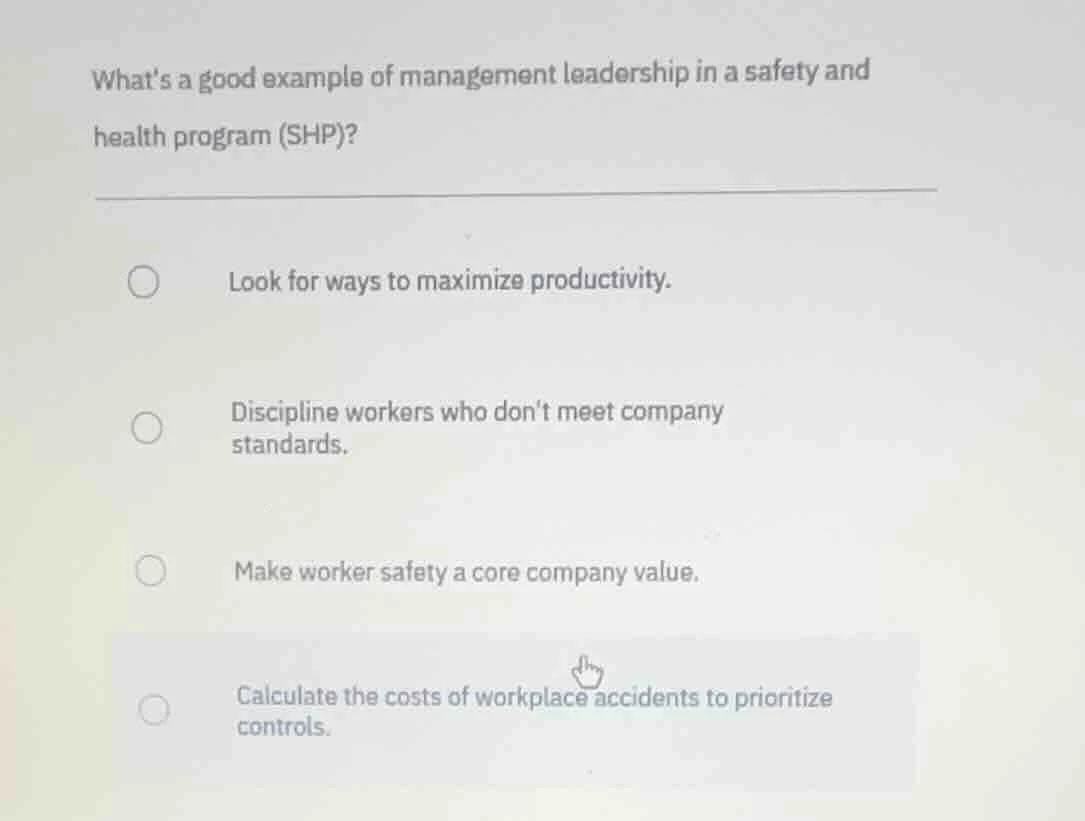 whats a good example of management leadership in a safety and health pr…