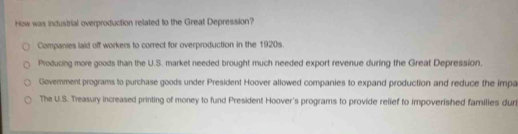 how was industrial overproduction related to the great depression? ○ co…