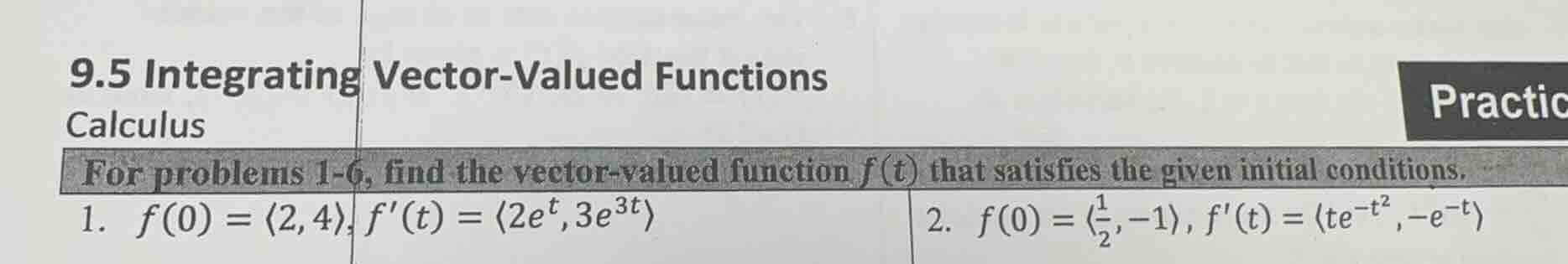 9.5 integrating vector - valued functions calculus for problems 1 - 6, …