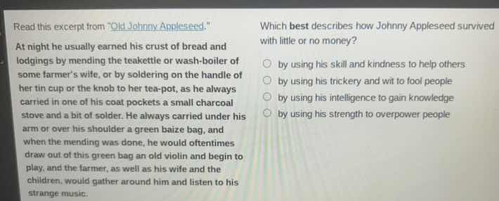 read this excerpt from \old johnny appleseed.\ at night he usually earn…