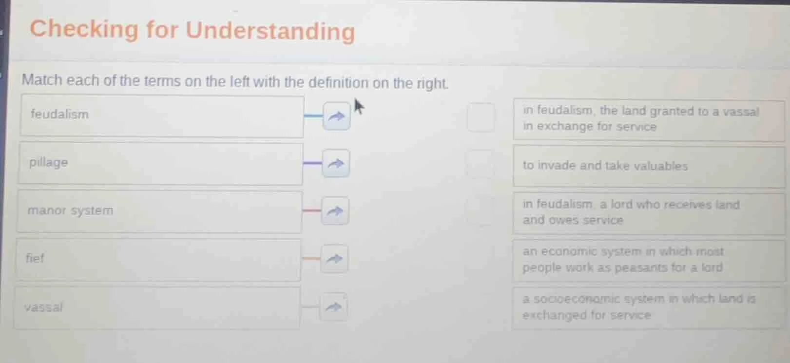 checking for understanding match each of the terms on the left with the…