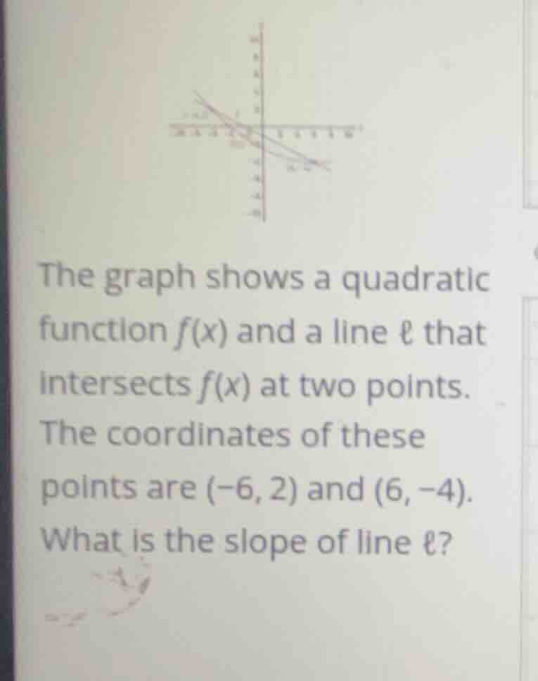 the graph shows a quadratic function f(x) and a line ℓ that intersects …