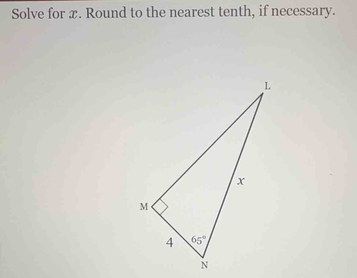 solve for x. round to the nearest tenth, if necessary. triangle lmn wit…