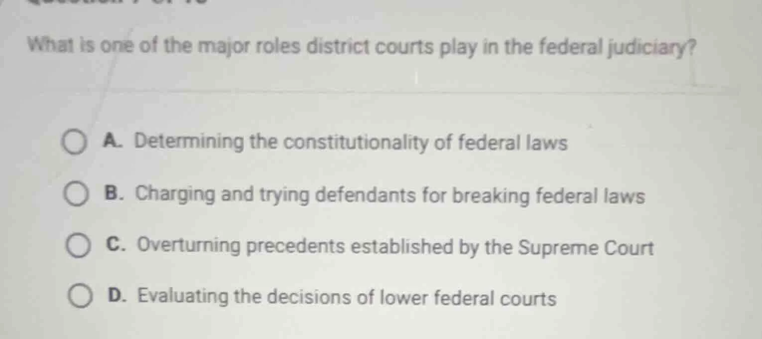 what is one of the major roles district courts play in the federal judi…