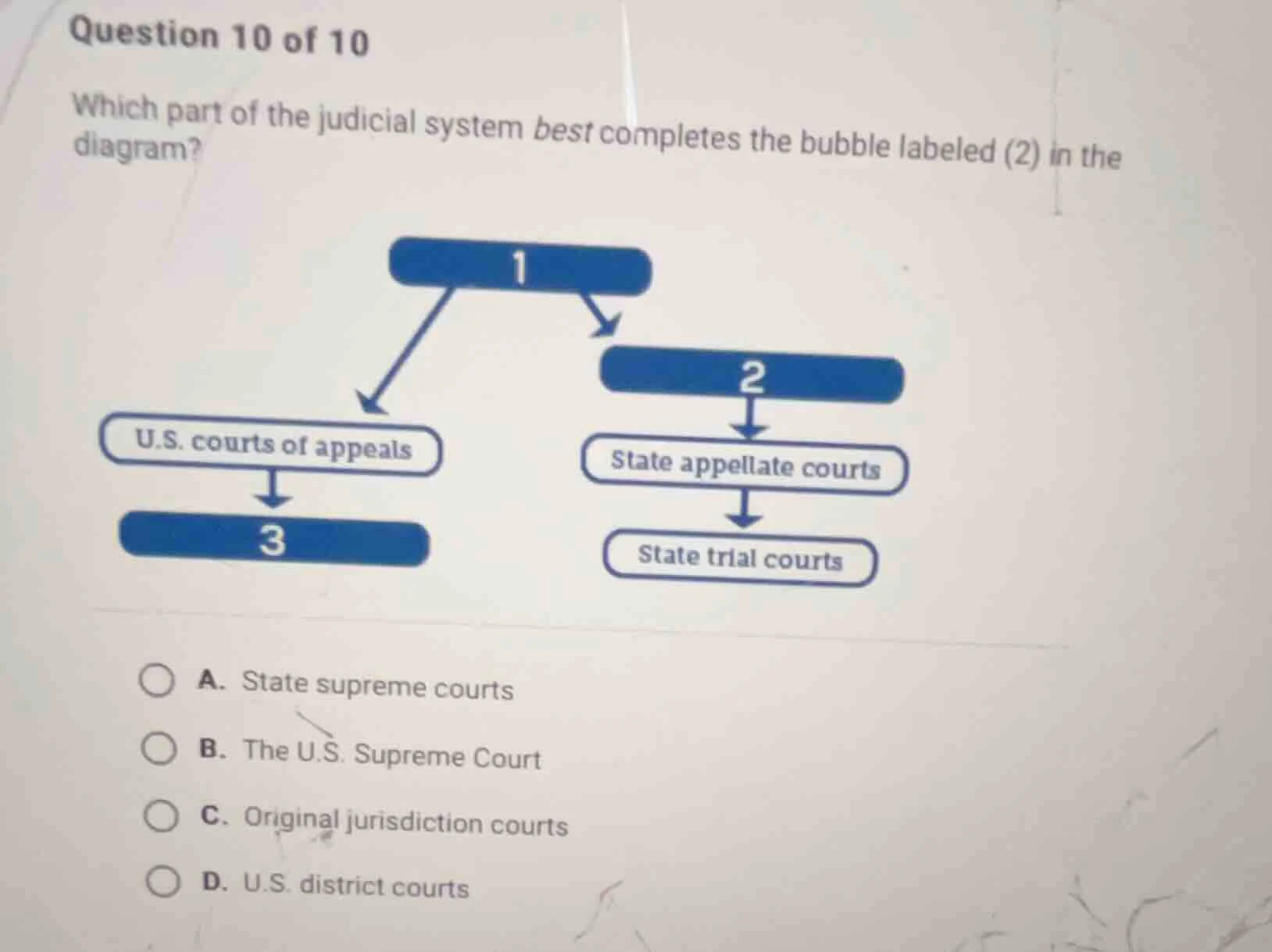question 10 of 10 which part of the judicial system best completes the …