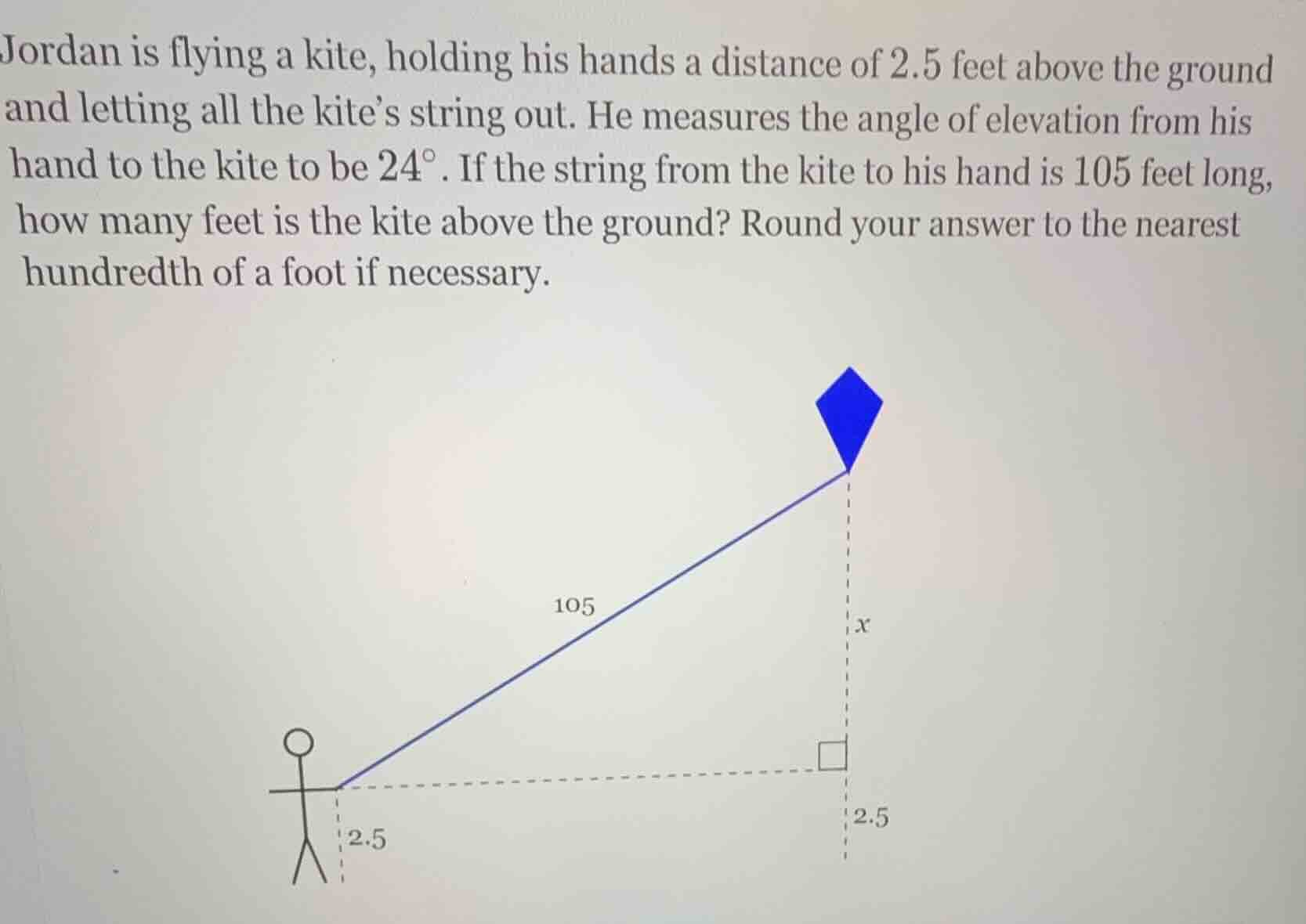 jordan is flying a kite, holding his hands a distance of 2.5 feet above…