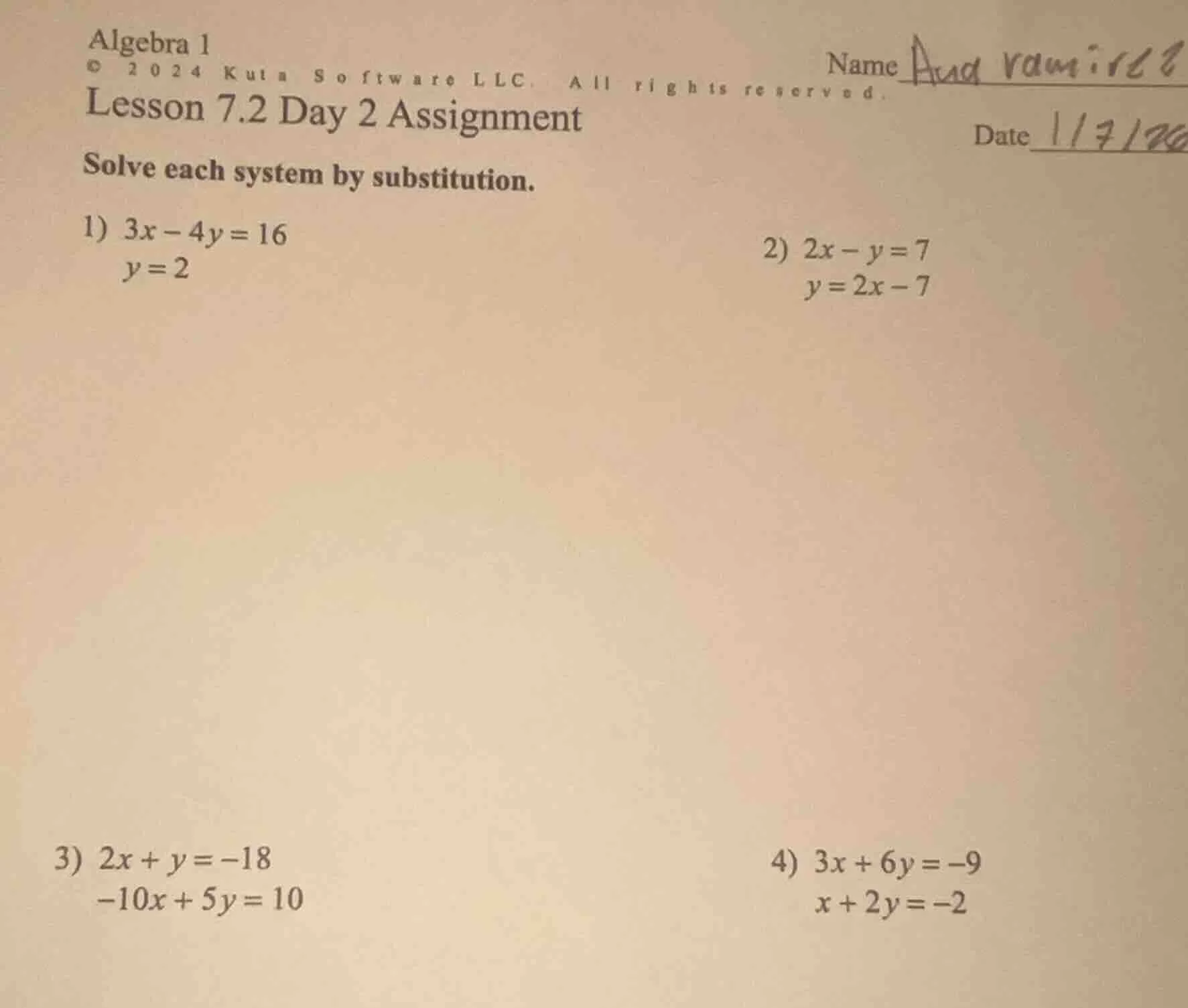 algebra 1 © 2024 kuta software llc. all rights reserved. name ana ramir…