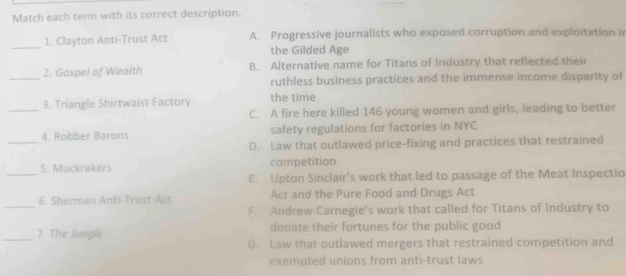 match each term with its correct description. ______ 1. clayton anti - …