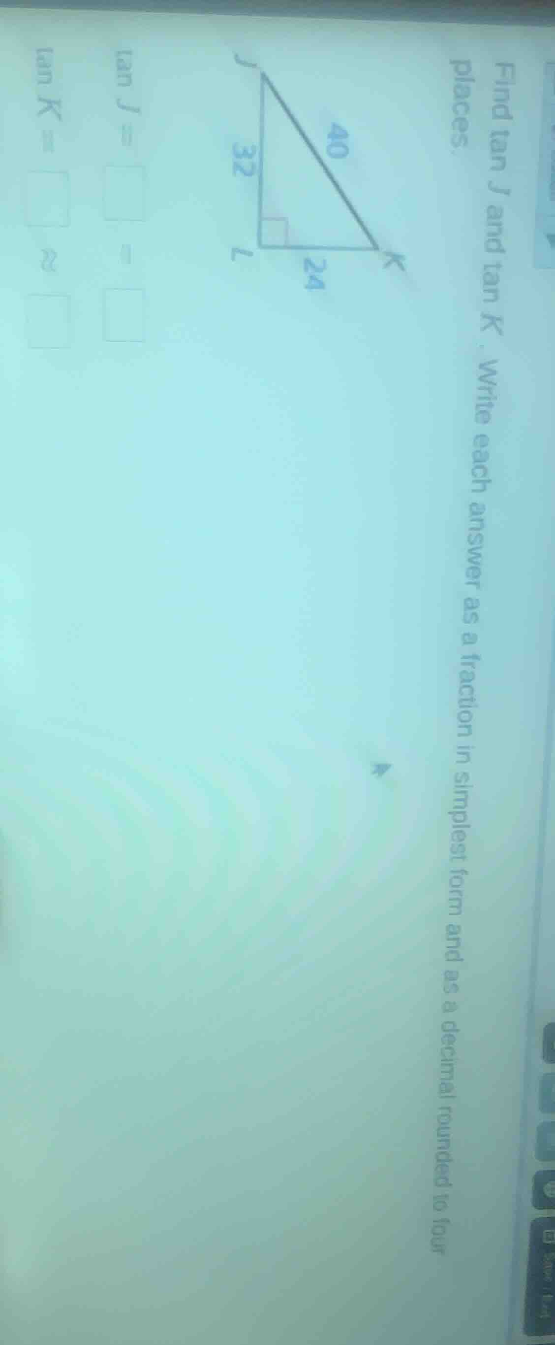find tan j and tan k. write each answer as a fraction in simplest form …