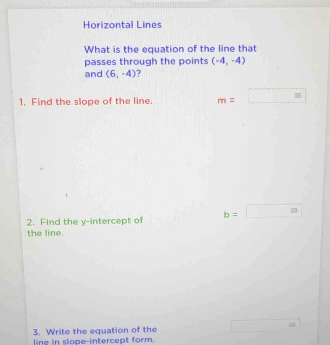 horizontal lines what is the equation of the line that passes through t…
