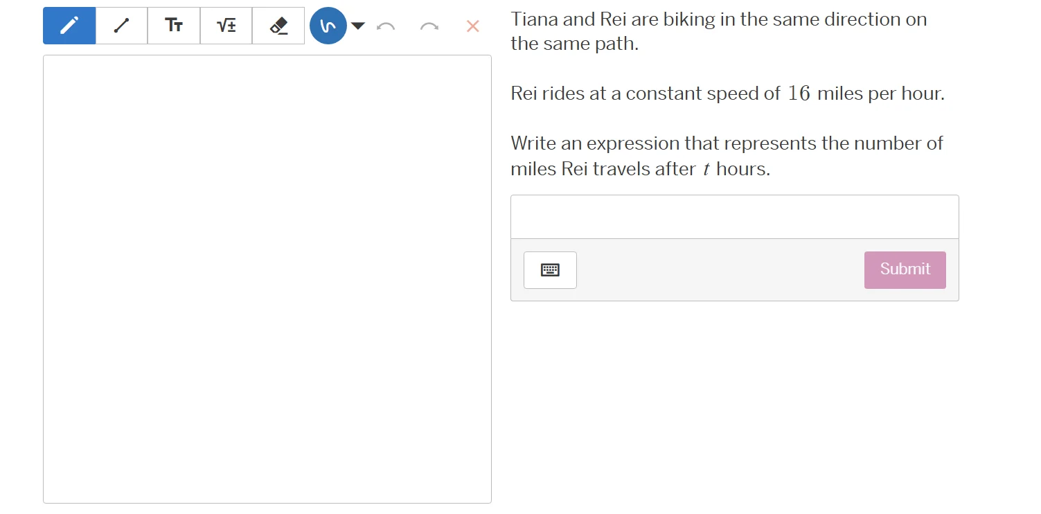 tiana and rei are biking in the same direction on the same path. rei ri…
