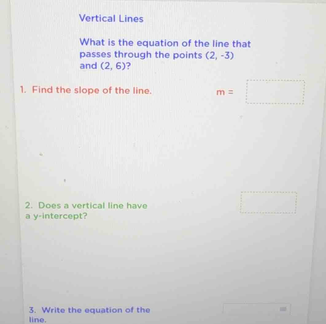 vertical lines what is the equation of the line that passes through the…