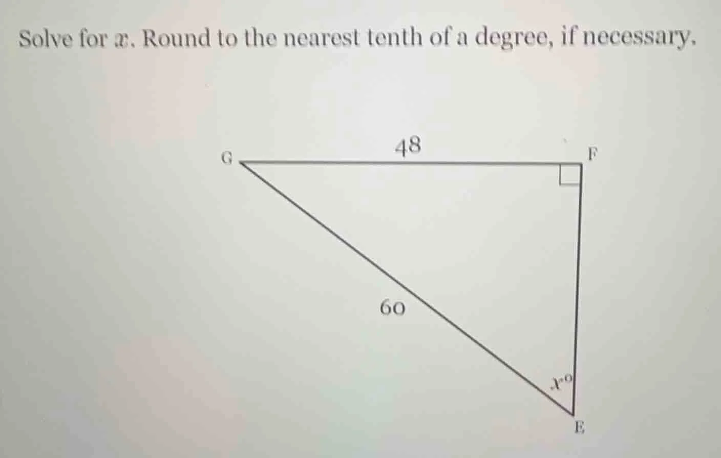 solve for x. round to the nearest tenth of a degree, if necessary. tria…