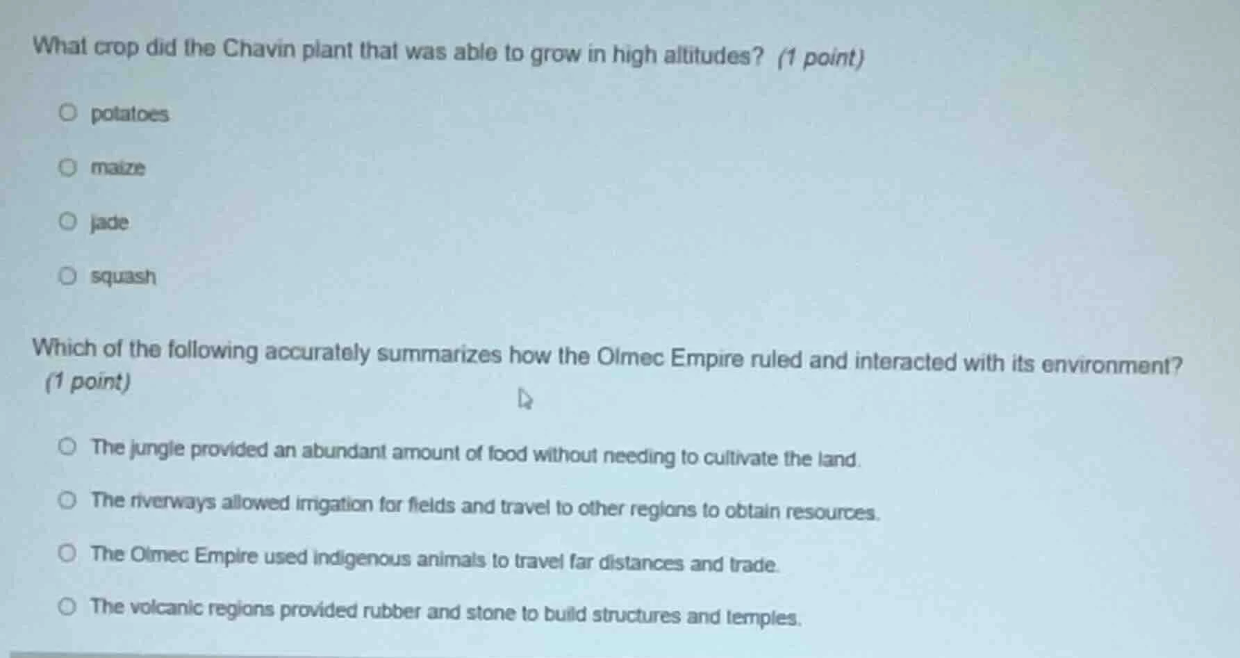 what crop did the chavin plant that was able to grow in high altitudes?…