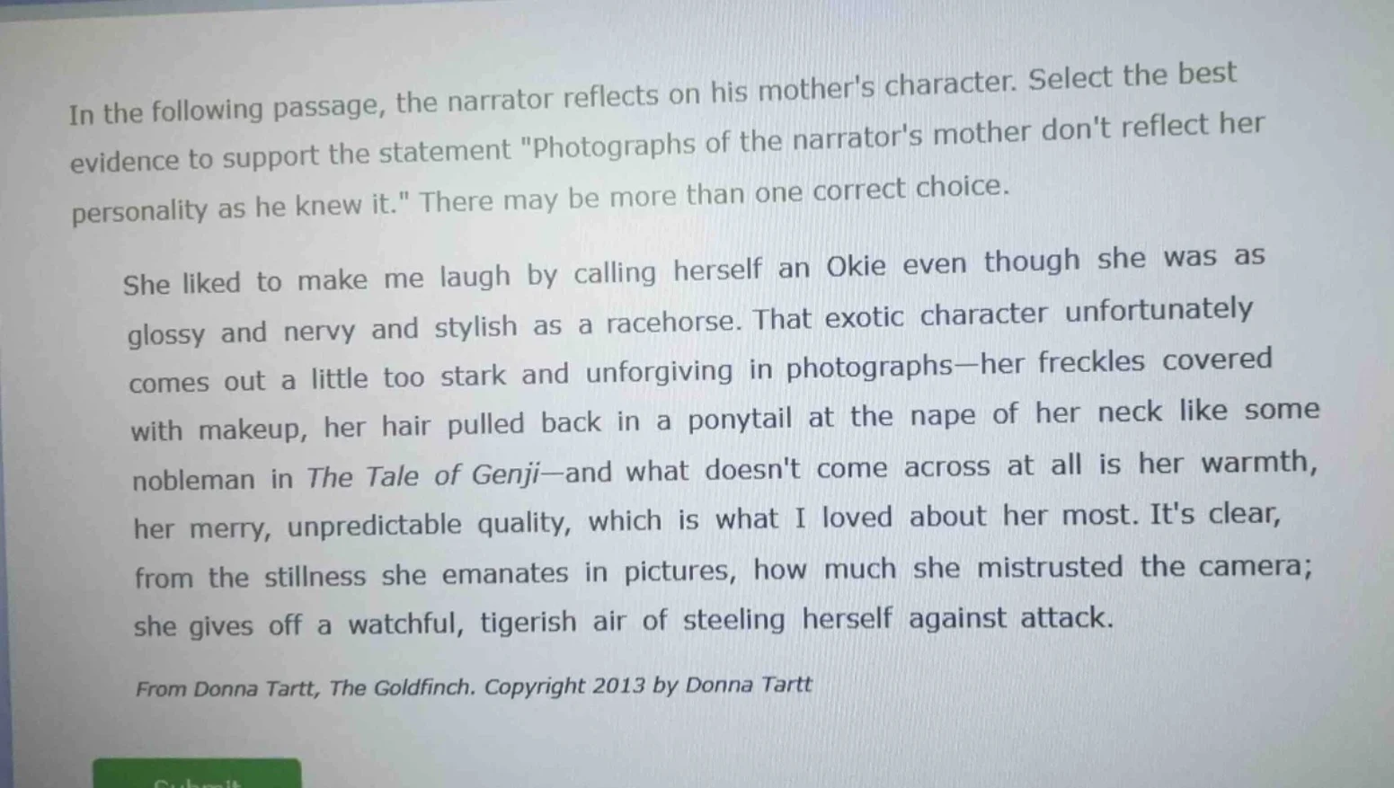 in the following passage, the narrator reflects on his mothers characte…