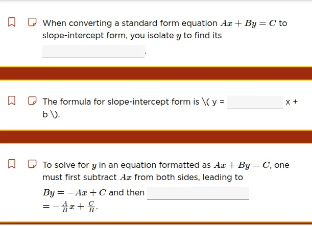 when converting a standard form equation $ax + by = c$ to slope - inter…