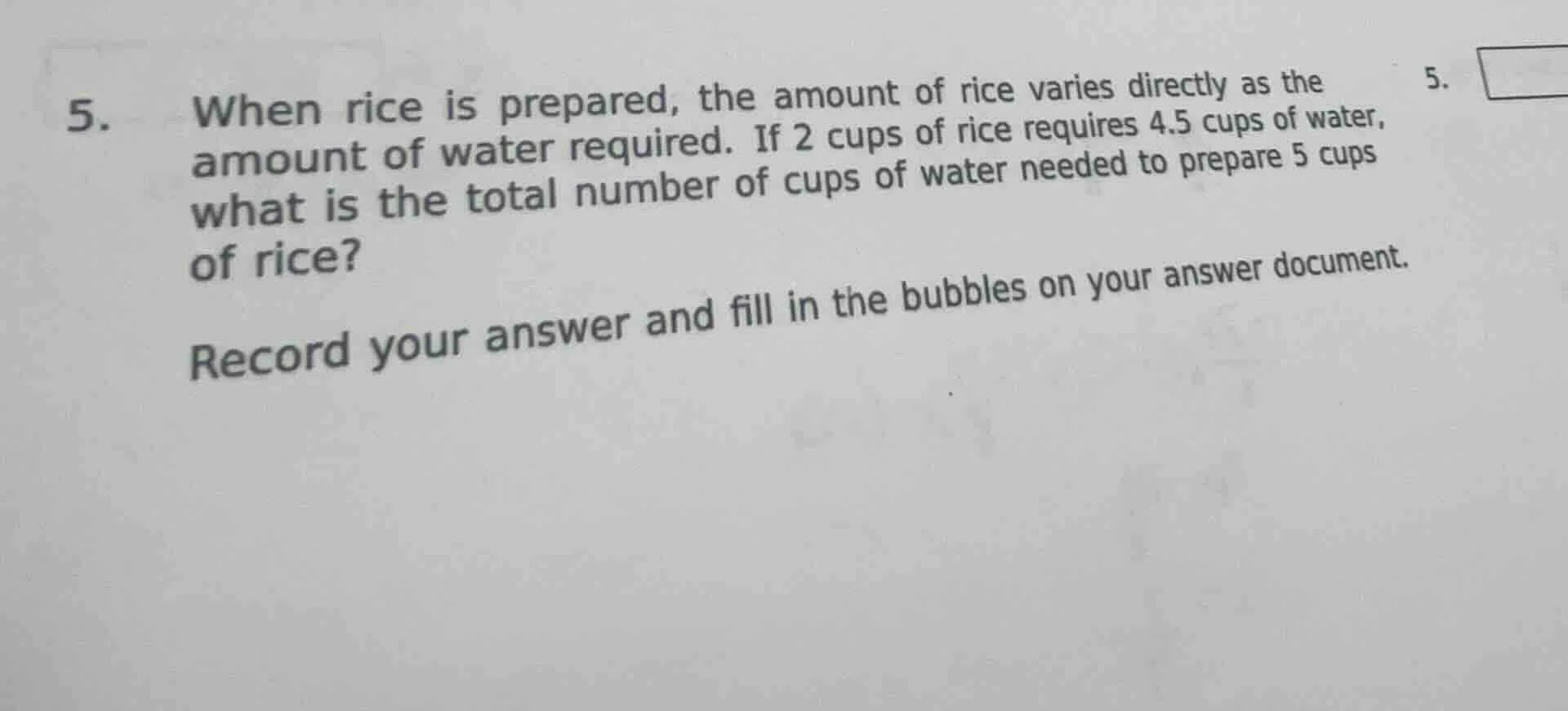 5. when rice is prepared, the amount of rice varies directly as the amo…