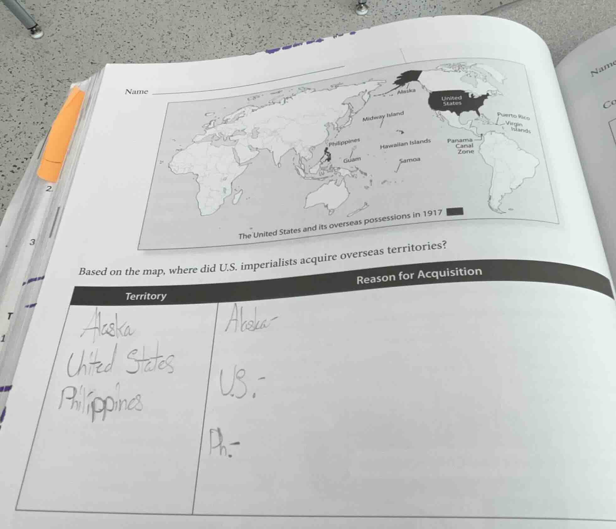 name the united states and its overseas possessions in 1917 based on th…