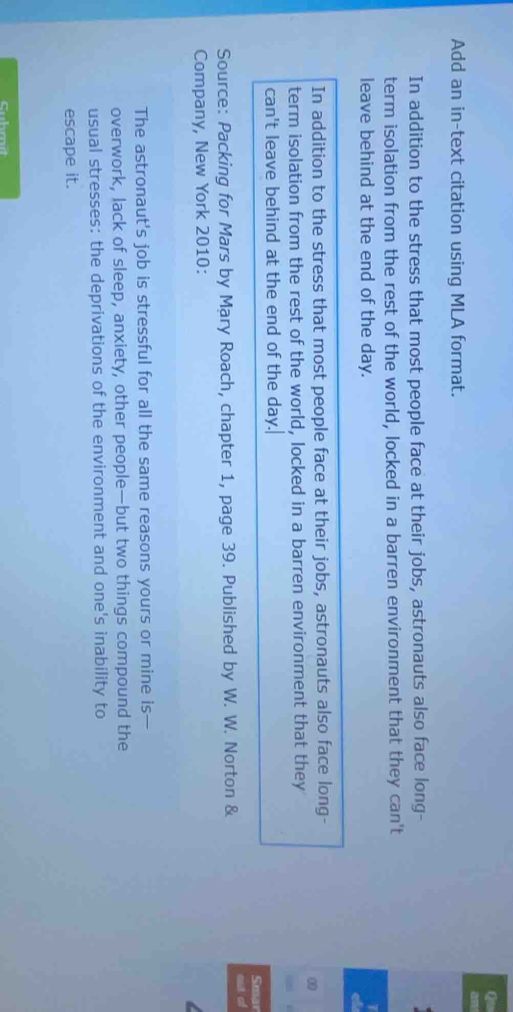 add an in-text citation using mla format. in addition to the stress tha…